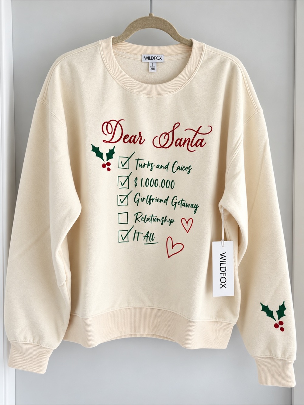 Wildfox Elyse Dear Santa Christmas Sweatshirt XL NWT